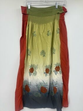 Rozae Nichols Embroidered Midi Skirt Elastic Waist Pull On Patchwork Size XS